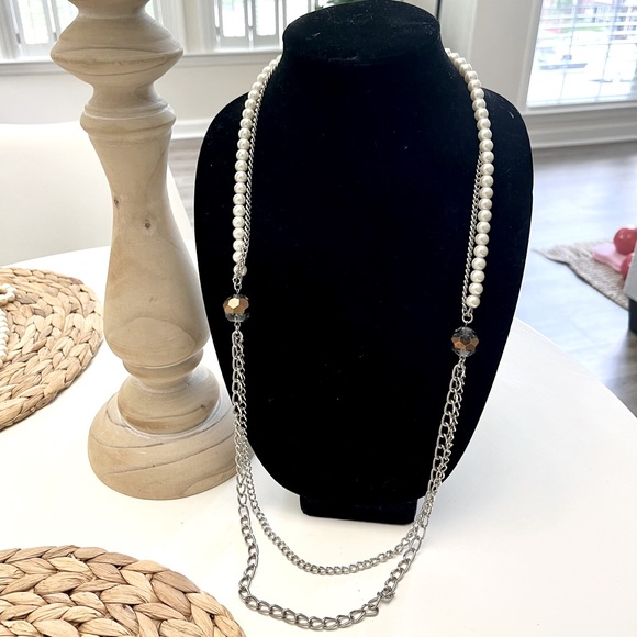 Vintage Long Chain & Pearl Chunky Dual-Strand Necklace - Picture 1 of 3